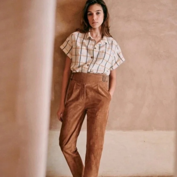 Suede camel leather pant